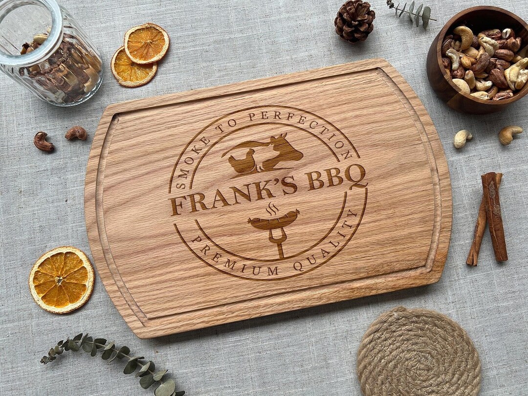 Personalized BBQ Smoke to Perfection Cutting Board, Custom Name Wooden