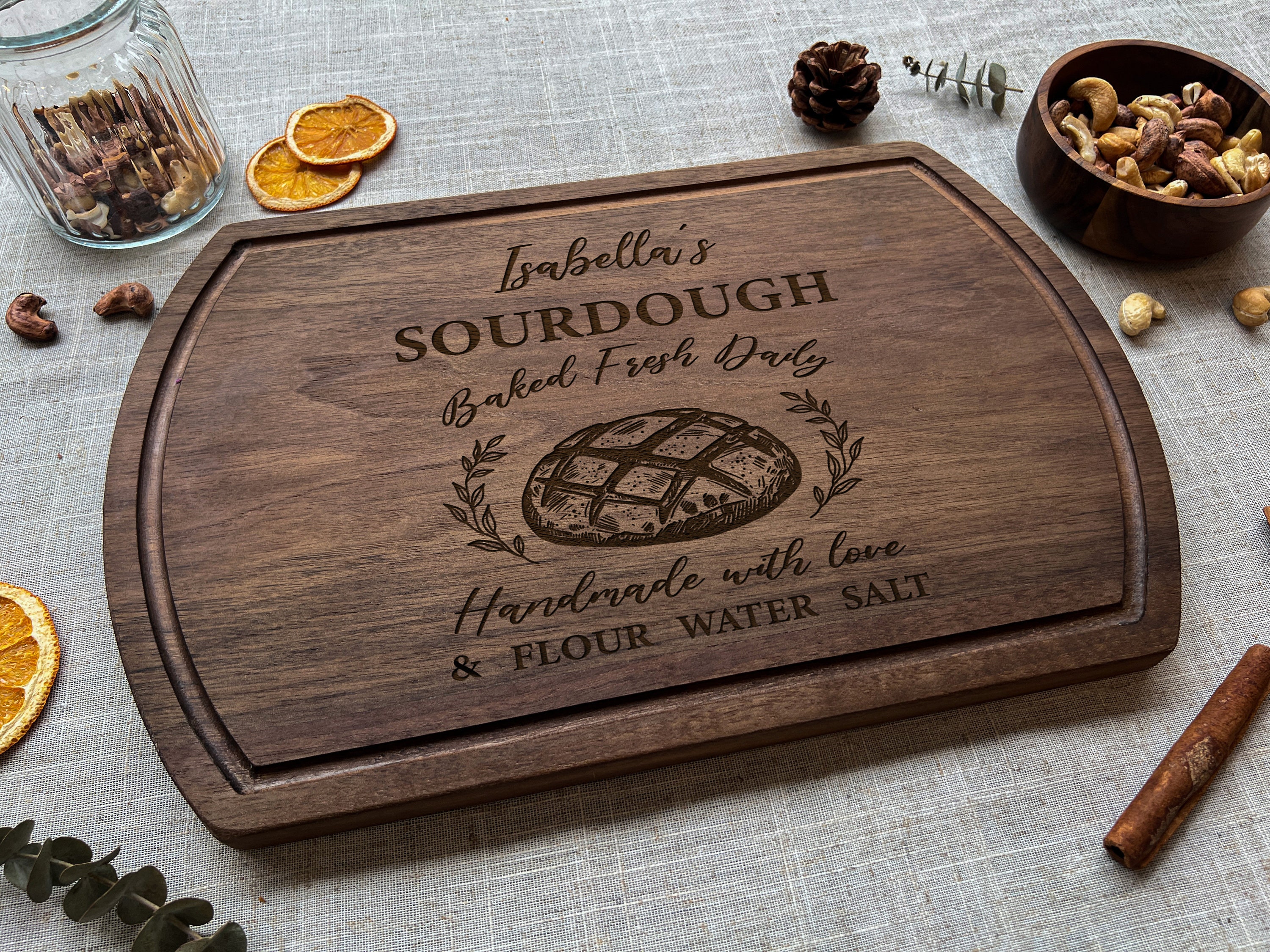 Personalized Sourdough Engraved Cutting Board, Fresh Bread Cheese Board, Bread Baker, Baking, Bridal Shower, Bread Board, Kitchen Decor
