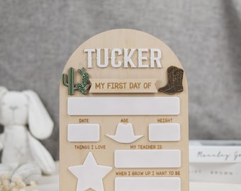 Western Back to School Custom Sign, 1st Day of School Wood Sign, First and Last Day of School with Child Details, Back to School Photo Prop