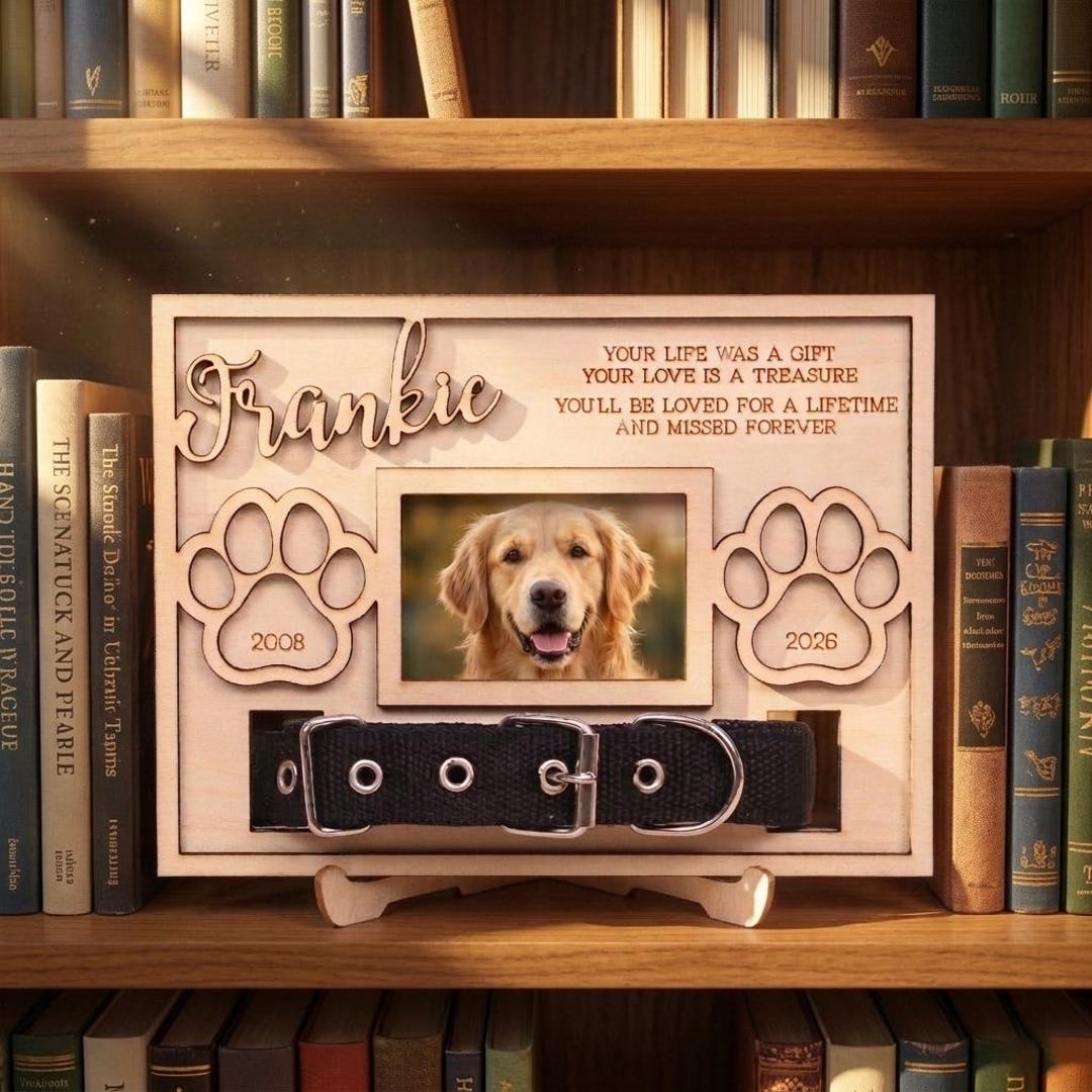 Personalized Dog Memorial Collar Frame, Custom Pet Loss Wood Sign With ...