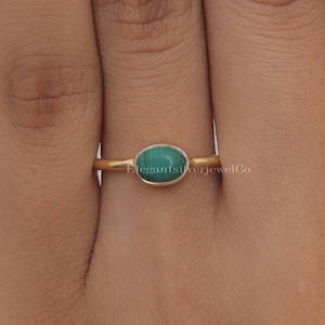 Malachite Ring / 18k Gold Plated Solid Silver Ring / Minimalist Gemstone Ring / Bohemian Jewellery / Birthday Gift For Her