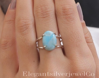 ラリマーリング、925スターリングシルバーリング、ドミニカ産ラリマー