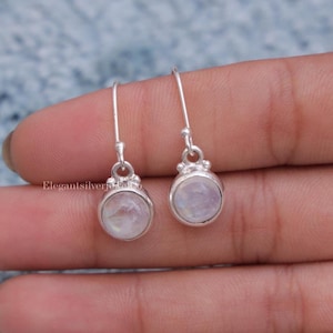 Rainbow Moonstone Earrings / 925 Sterling Silver Earrings / Round Gemstone Earrings / Halloween Jewelry / Anniversary Gift for Her