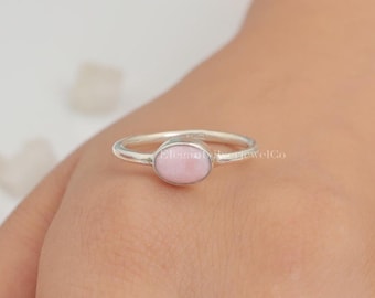 Anillo de ópalo rosa / Anillo de plata de ley 925 / Piedra natal de octubre / Joyería de plata hecha a mano / Regalo de aniversario para esposa