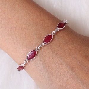 Ruby Bracelet / 925 Sterling Silver Bracelet / July Birthstone Bracelet / Handmade Gemstone Jewelry / Anniversary Gift Bracelet