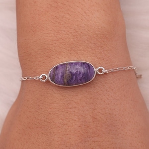 Charoite Bracelet / 925 Sterling Silver Bracelet / Boho Handmade Bracelet / Bohemian Jewelry / Oval Gemstone Bracelet / Adjustable bracelet