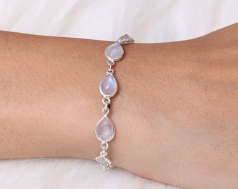 Rainbow Moonstone Bracelet / 925 Solid Sterling Silver Bracelet / Women Bracelet / Moonstone Jewellery / Birthday Gift For Her