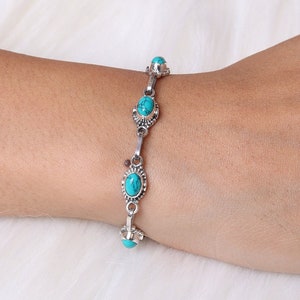 Natürliches Türkis Armband / 925 Sterling Silber Armband / Dezember Geburtsstein Armband / handgemachter Schmuck / Weihnachtsgeschenke