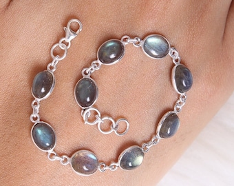 Labradorite Bracelet / 925 Sterling Silver Bracelet / Gemstone Bracelet / Handmade Silver Jewelry / Birthday Gift For Her