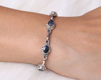 Blue Sapphire Bracelet / 925 Sterling Silver Bracelet / Handmade Bracelet / Gemstone Bracelet / Sapphire Jewelry / Gift For Her