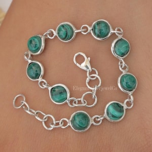 Malachit Armband / 925 Sterling Silber Armband / Rundes Edelstein Armband / Handgemachter Silber Schmuck / Hochzeitsgeschenk