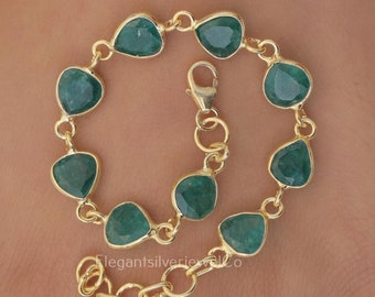 Emerald Bracelet / 925 Sterling Silver Bracelet / Boho Handmade Bracelet / Natural Gemstone Jewellery / Christmas Gift For Her