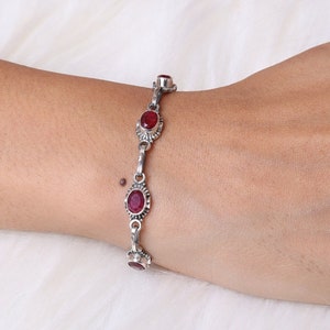 Ruby Bracelet / 925 Sterling Silver Bracelet / Oval Gemstone Bracelet / Adjustable Bracelet / Handmade Silver Jewelry / Gift For Her