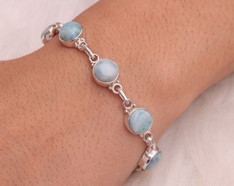 Pulsera de Larimar / Pulsera de Plata de Ley 925 / Pulsera de Larimar Dominicana / Joyería de Cabujón / Pulsera Hippie / Pulsera Ajustable