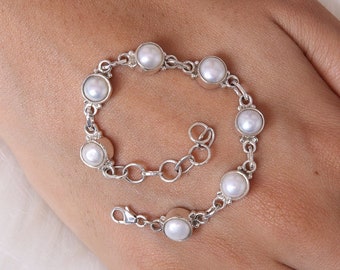 Pearl Bracelet / 925 Sterling silver Bracelet / Adjustable Bracelet / Pearl Jewelry / Wedding Gift For Her