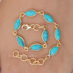 Turquoise Bracelet / 18k Gold Plated Silver Bracelet / Boho Handmade Bracelet / Natural Gemstone Jewellery / Bracelet For Women