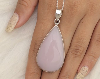 Pink Opal Pendant / 925 Sterling Silver Pendant / Healing Crystal Pendant / Statement Necklace / Bohemian Jewelry / Handmade Pendant