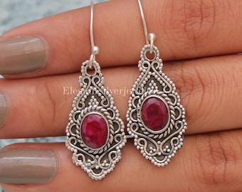 Cut Ruby Earrings / 925 Sterling Silver Earrings / Handmade Earrings / Gemstone Silver Jewellery / Faceted Earrings / Gift For Her