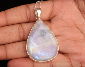 Ciondolo In Pietra Di Luna Arcobaleno: Collana Fatta A Mano In Argento Sterling 925 - Italia - Foto 3