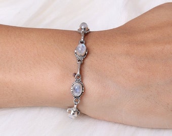 Rainbow Moonstone Bracelet / 925 Solid Sterling Silver Bracelet / June Birthstone Bracelet / Moonstone Jewellery / Gift For Her