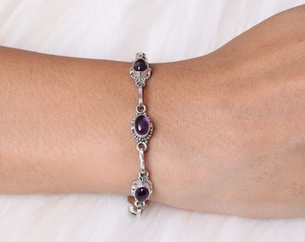 Amethyst Bracelet / 925 Sterling Silver Bracelet / Handmade Amethyst Bracelet / Gemstone Jewellery / Mother's Day Gift