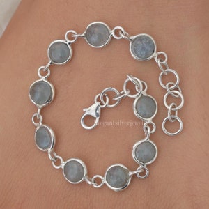 Aquamarine Bracelet / 925 Sterling Silver Bracelet / Round Gemstone Bracelet / Boho Bracelet / Hippie Jewellery / Gift For Her
