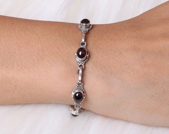 Garnet Bracelet / 925 Sterling Silver Bracelet / Handmade Bracelet / Adjustable Bracelet / Garnet Jewelry / Gift For Her