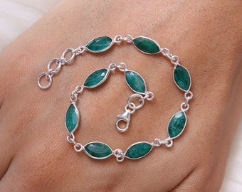 Emerald Bracelet / 925 Sterling Silver Bracelet / Faceted Gemstone Bracelet / May Birthstone Jewelry / Gift For Her