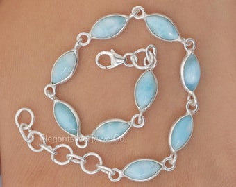 Pulsera de larimar dominicano / Pulsera de plata de ley 925 / Pulsera ajustable / Joyería hippie / Regalo de aniversario para esposa