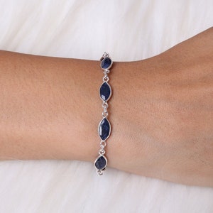 thumbnail image 2 of Handmade Natural Blue Sapphire & 925 Sterling Silver Adjustable Bracelet - 7 Inch 2 of 5