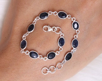 Blue Sapphire Bracelet / 925 Sterling Silver Bracelet / Handmade Bracelet / Sapphire Jewelry / Gift For Her