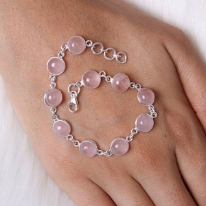 Rose Quartz Bracelet / 925 Sterling Silver Bracelet / Round Gemstone Bracelet / Quartz Jewelry / Gift For Her