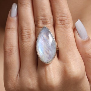 Rainbow Moonstone Ring / 925 Sterling Silver Ring / June Birthstone / Statement Ring / Women Silver Jewellery / Birthday Gift For Her