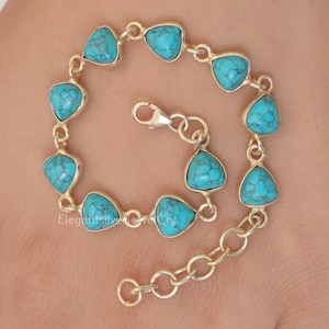 Turquoise Bracelet / 18k Gold Plated Silver Bracelet / December Birthstone Bracelet / Handmade Silver Jewellery / Gift For Her