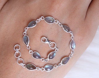 Labradorite Bracelet / 925 Sterling Silver Bracelet / Gemstone Bracelet / Adjustable Jewellery / Wedding Gift For Her