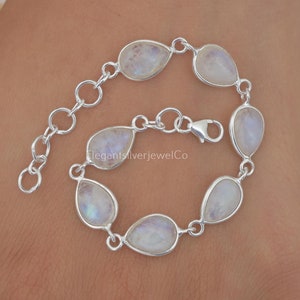Rainbow Moonstone Bracelet / 925 Sterling Silver Bracelet / Handmade Gemstone Bracelet / Bohemian Silver Jewellery / Birthday Gift For Her