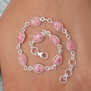 Rhodochrosite Bracelet / 925 Sterling Silver Bracelet / Pear Gemstone Bracelet / Handmade Jewelry / Mother&#39;s Day Gift