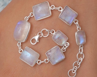 Rainbow Moonstone Bracelet / 925 Solid Sterling Silver Bracelet / Gemstone Bracelet / Moonstone Jewelry / Women Silver Jewelry