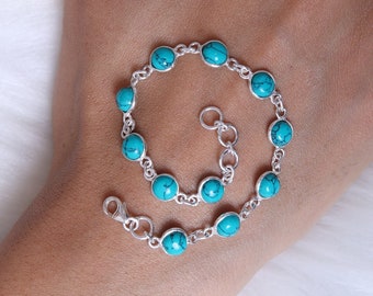 Natural Turquoise Bracelet / 925 Sterling Silver Bracelet / Handmade Bracelet / Adjustable Minimalist Bracelet / Mother's Day Jewelry