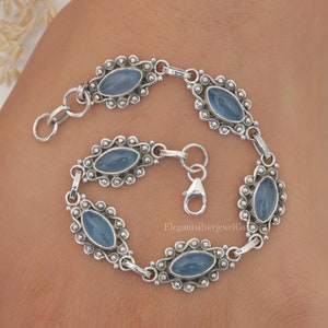 Aquamarine Bracelet / 925 Sterling silver Bracelet / March Birthstone / Marquise Shaped Jewellery / Birthday Gift For Her