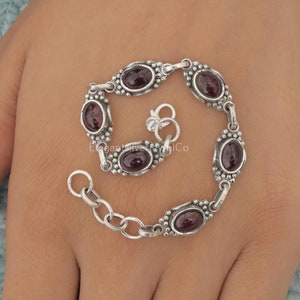 Garnet Bracelet / 925 Sterling Silver Bracelet / Handmade Bracelet / Adjustable Bracelet / Garnet Jewelry / Gift For Her