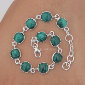Malachit Armband / 925 Sterling Silber Armband / Rundes Edelstein Armband / Handgemachter Silber Schmuck / Geschenk für Sie