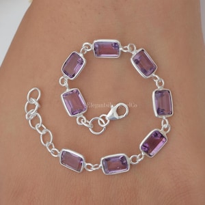 Raw Amethyst Silver Bracelet , 925 Sterling Silver Bracelet