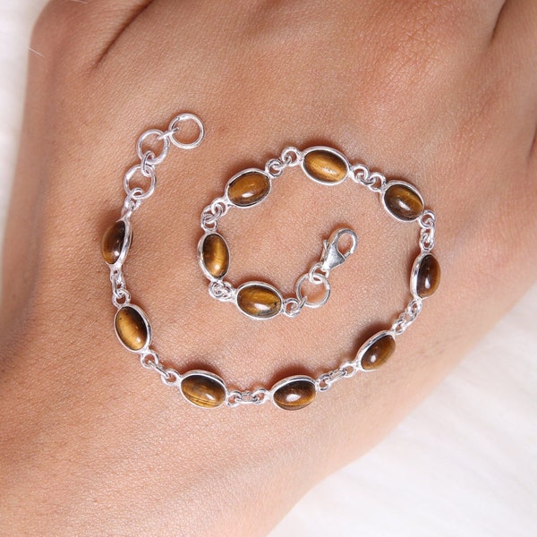 Tiger Eye Bracelet / 925 Sterling Silver Bracelet / Gemstone Bracelet / Adjustable Bracelet / Handmade Jewelry / Gift For Her