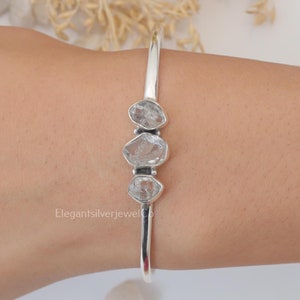 Herkimer Diamond Cuff Bracelet / 925 Sterling Silver Bracelet / Rough Gemstone Cuff / Herkimer Silver Jewellery / Wedding Gift For Her