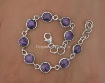 Natural Charoite Bracelet / 925 Sterling Silver Bracelet / Round Gemstone Bracelet / Boho Handmade Jewelry / Gift For Her