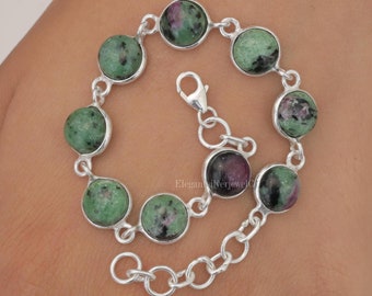 Pulsera de zoisita rubí / Pulsera de plata de ley 925 / Pulsera redonda / Joyas para el día a día / Regalo para ella