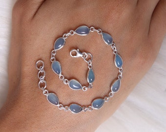 Aquamarine Bracelet / 925 Sterling Silver Bracelet / Gemstone Bracelet / March Birthstone / Adjustable Jewelry