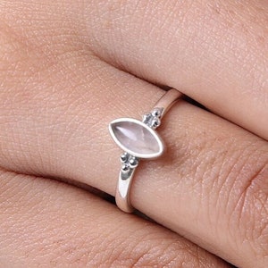 Natürlicher Rosenquarz Ring / 925 Massiv Sterling Silber / Rosa Edelstein Ring / Cabochon Schmuck / Heilender Kristall Ring / Handgemachter Ring