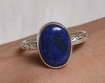 Bague Lapis Lazuli / Bague en argent sterling 925 / Bague ovale en pierres précieuses / Bague de naissance de septembre / Bague faite à la main / Bijoux Boho / Cadeau pour elle